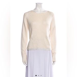 CELINE beige cream white neutral bateau distressed silk sweater jumper M